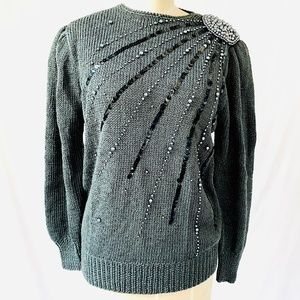 Vintage 80's Nannell Embroidered Sequin Hand‎ Knit Pullover Sweater